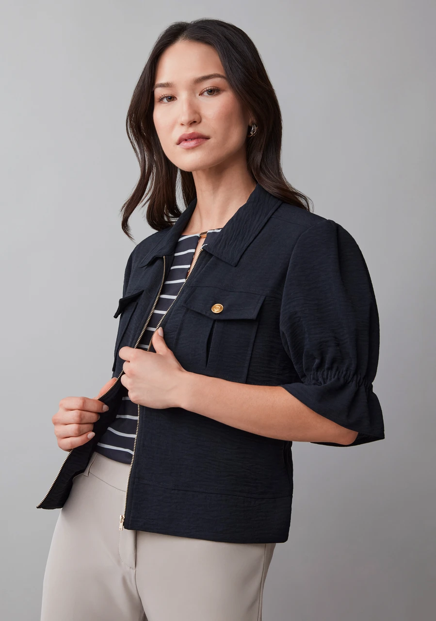 Airflow Flounce Sleeve Jacket in Black