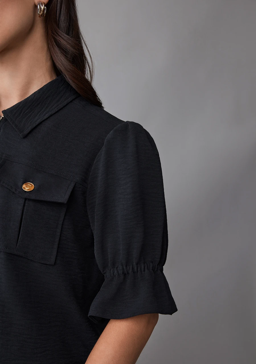 Airflow Flounce Sleeve Jacket in Black