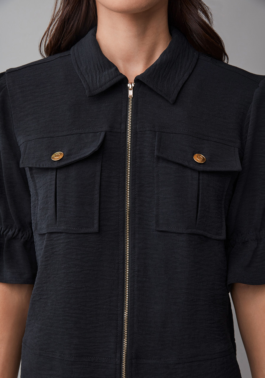 Airflow Flounce Sleeve Jacket in Black