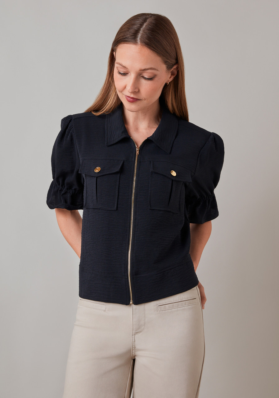 Airflow Flounce Sleeve Jacket in Black