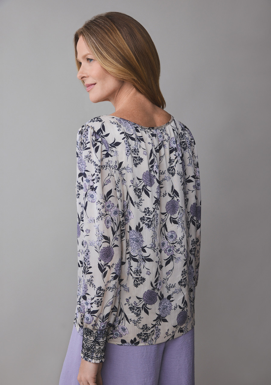 Long Sleeve Round Neck Blouse in Stone Lavender Floral