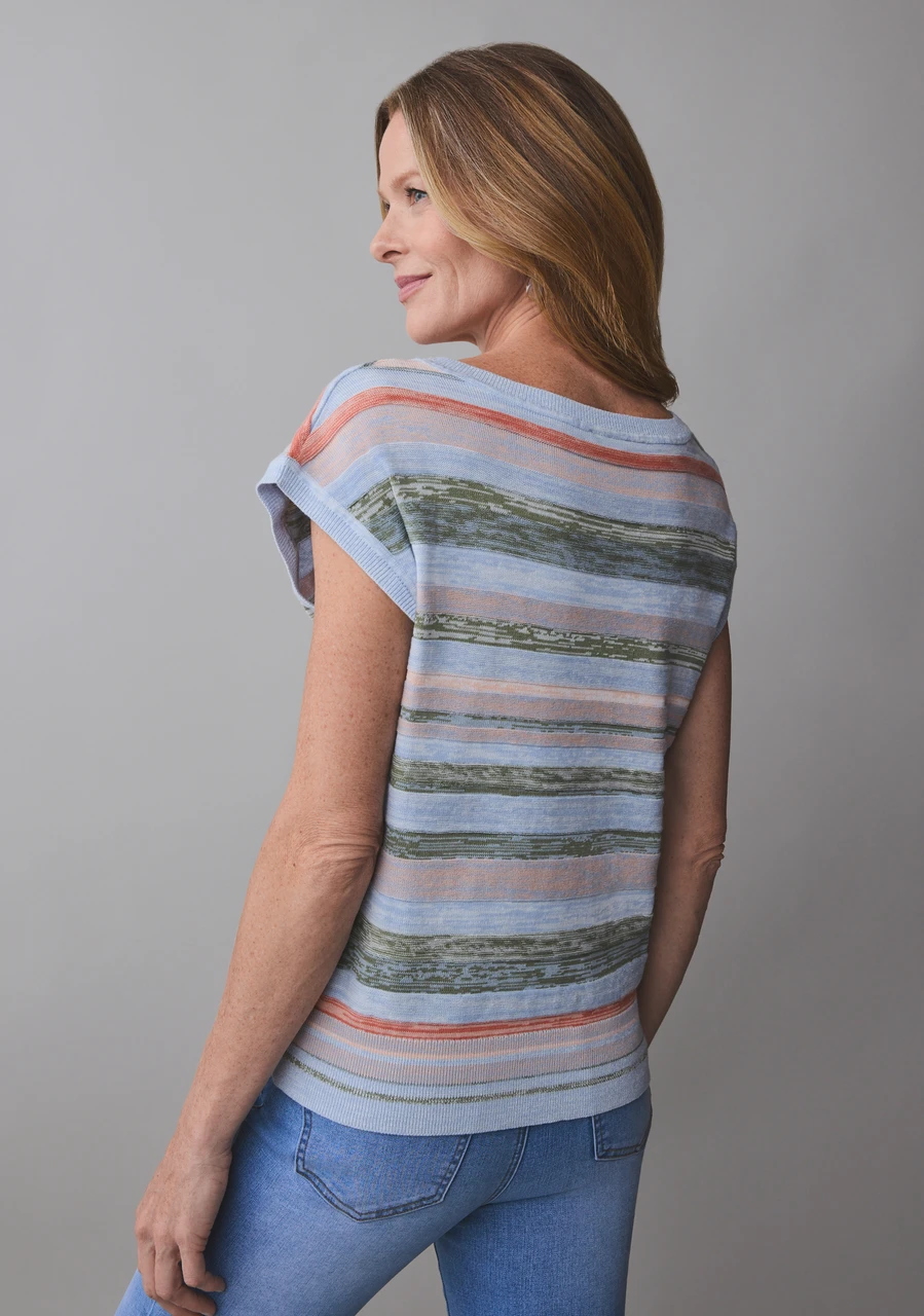 Short Sleeve Pullover Sweater in Stripe