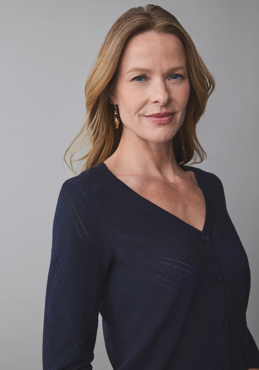 Short Pointelle Cardigan in Navy