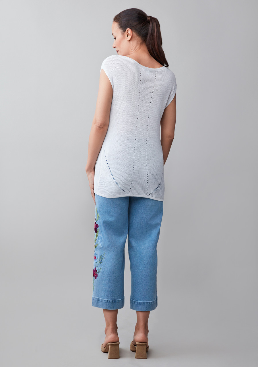 Cap Sleeve Scoop Neck Sweater in White