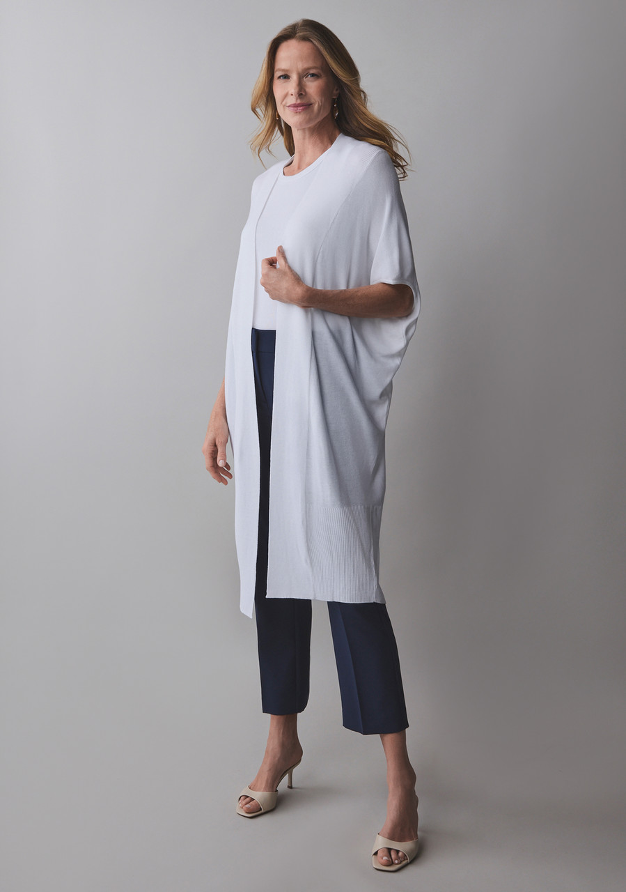 Short Sleeve Long Cover Up Sweater in White
