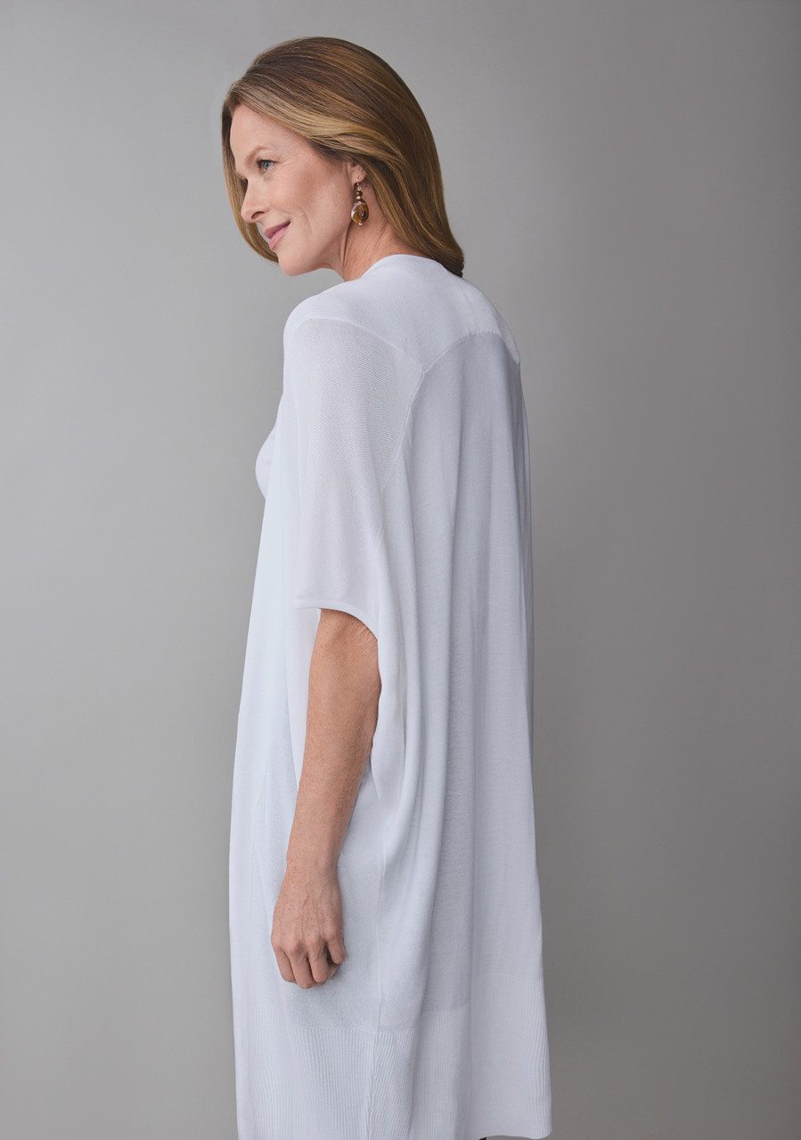 Short Sleeve Long Cover Up Sweater in White