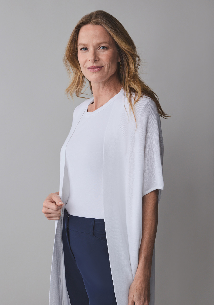 Short Sleeve Long Cover Up Sweater in White