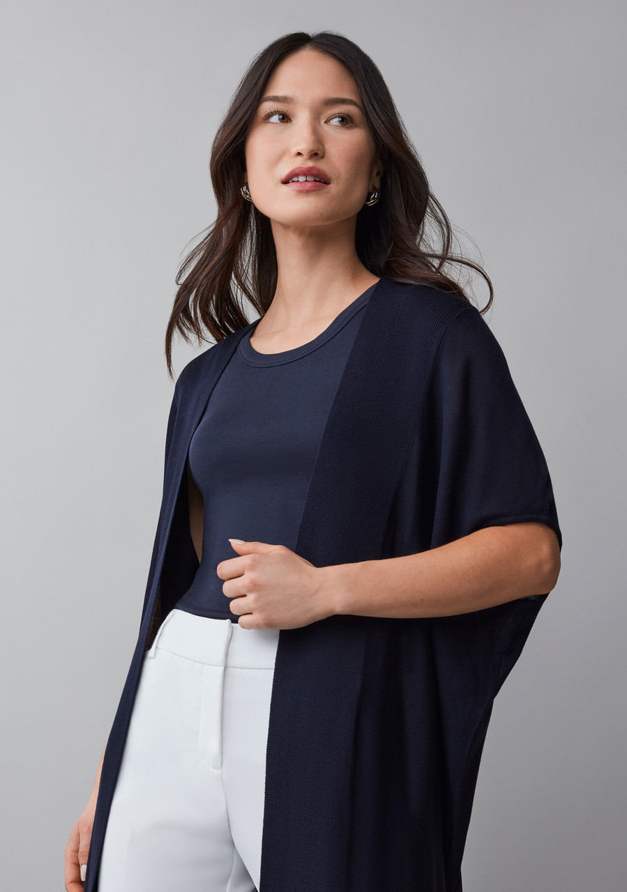 Short Sleeve Long Cover Up Sweater in Navy