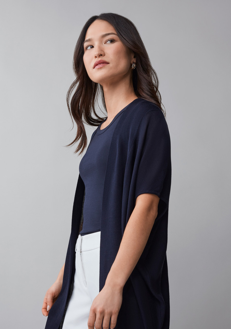 Short Sleeve Long Cover Up Sweater in Navy