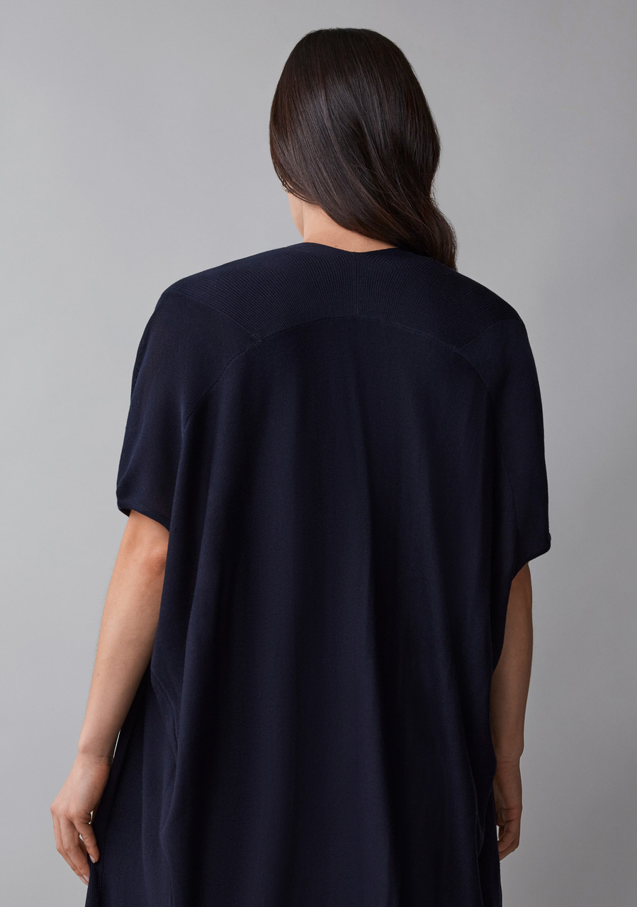 Short Sleeve Long Cover Up Sweater in Navy