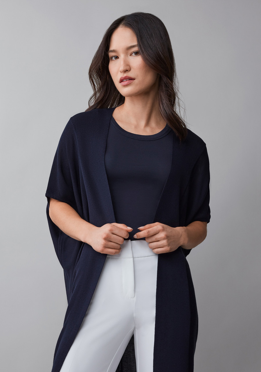 Short Sleeve Long Cover Up Sweater in Navy
