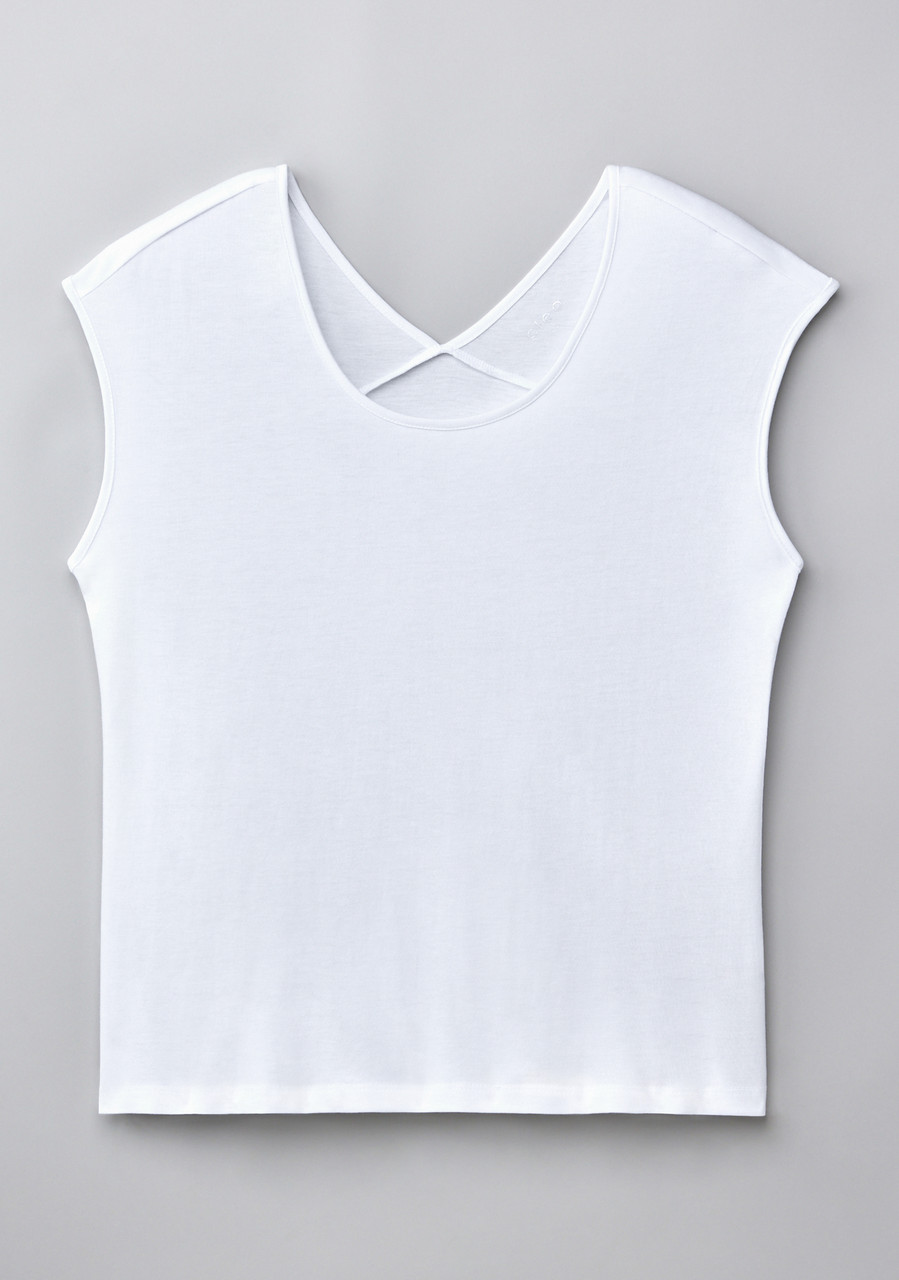 Cap Sleeve Back Detail Scoop Neck T-Shirt in White