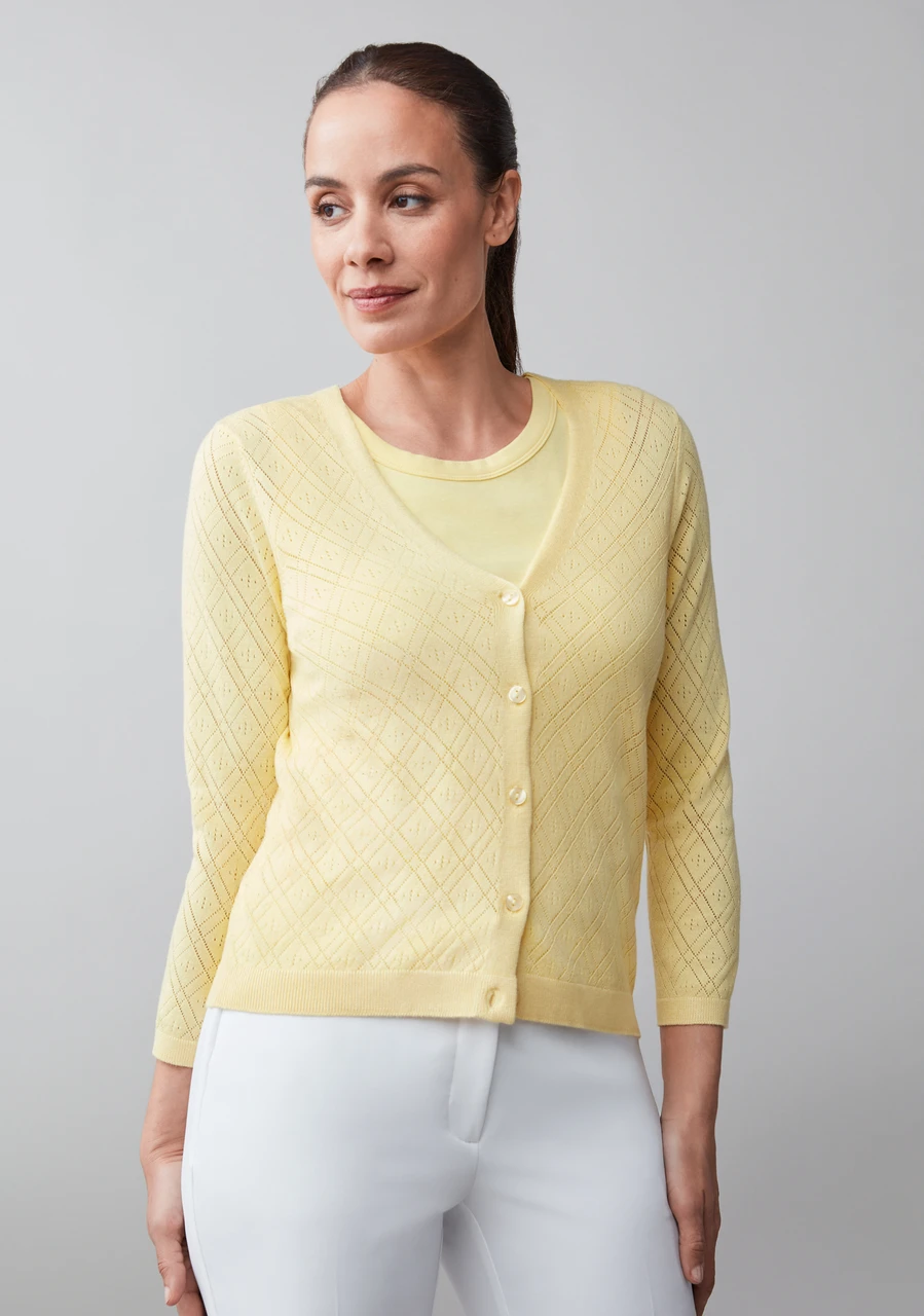 Short Pointelle Cardigan in Lemon