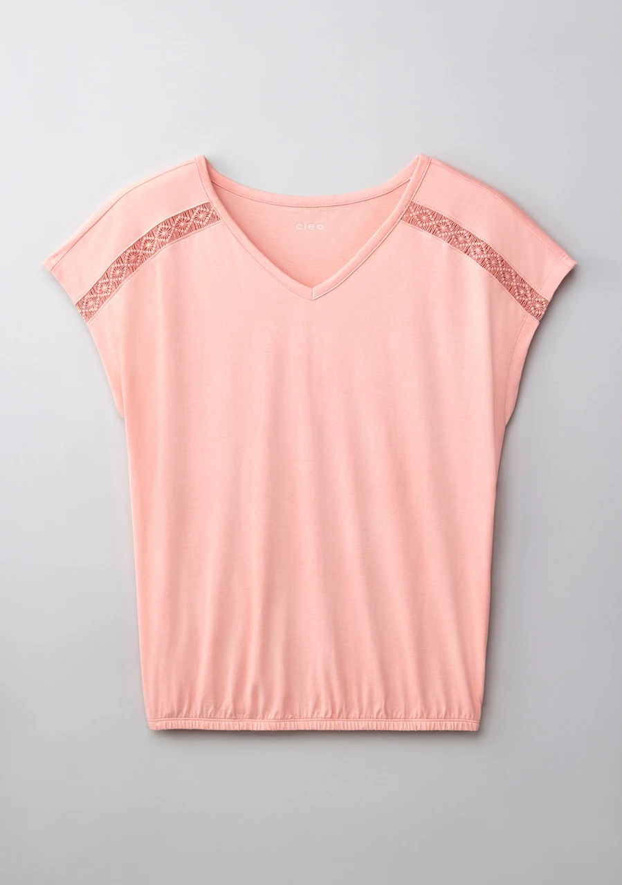 Apricot Bubble Hem Short Sleeve V Neck Tee