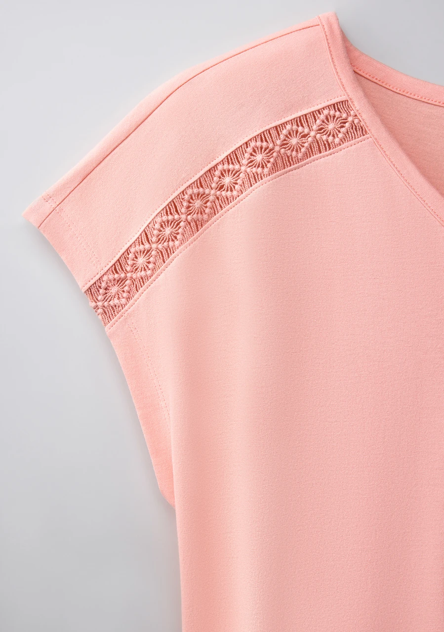 Apricot Bubble Hem Short Sleeve V Neck Tee