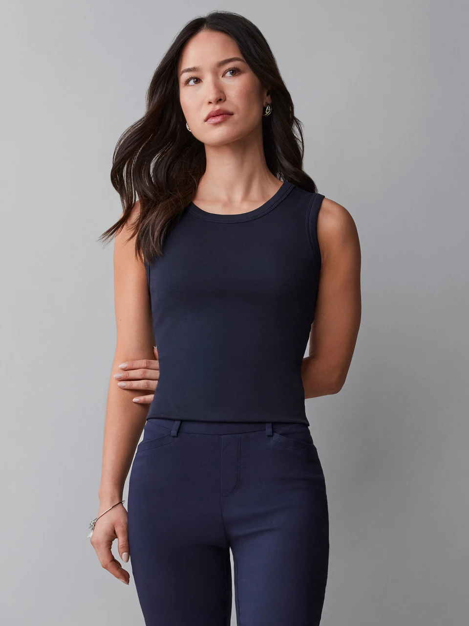 Sleeveless High Neck Tank in Navy