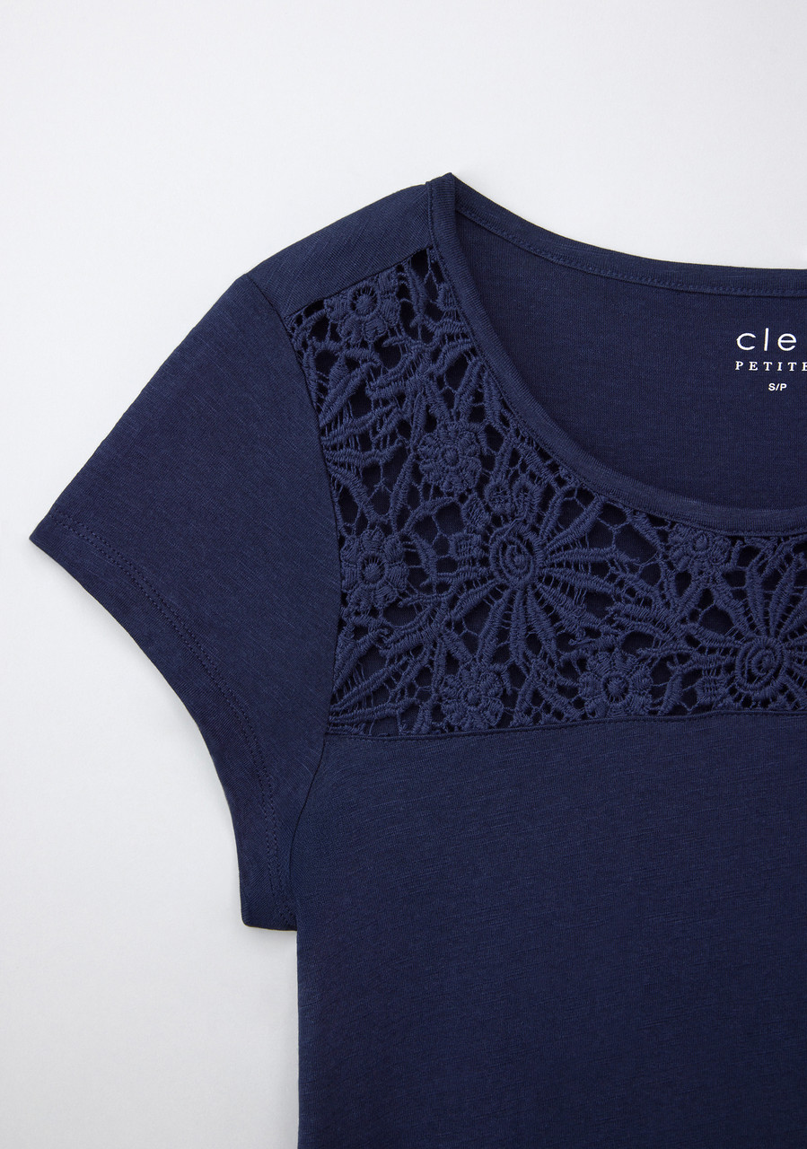 Crochet Trim Scoop Tee in Navy