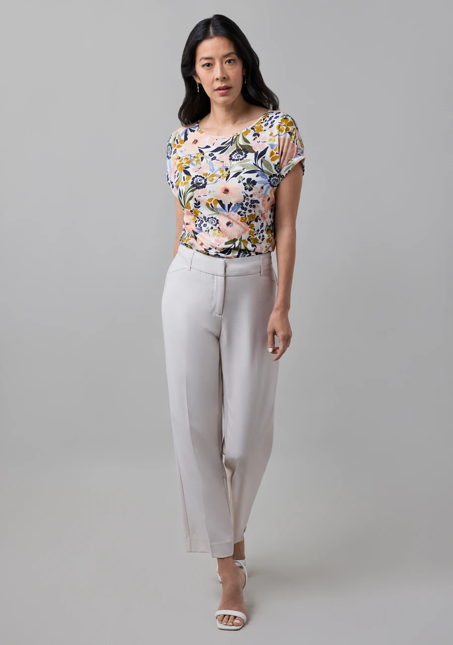 Short Sleeve Cuffed Slub Boat Neck Tee in Multi Floral