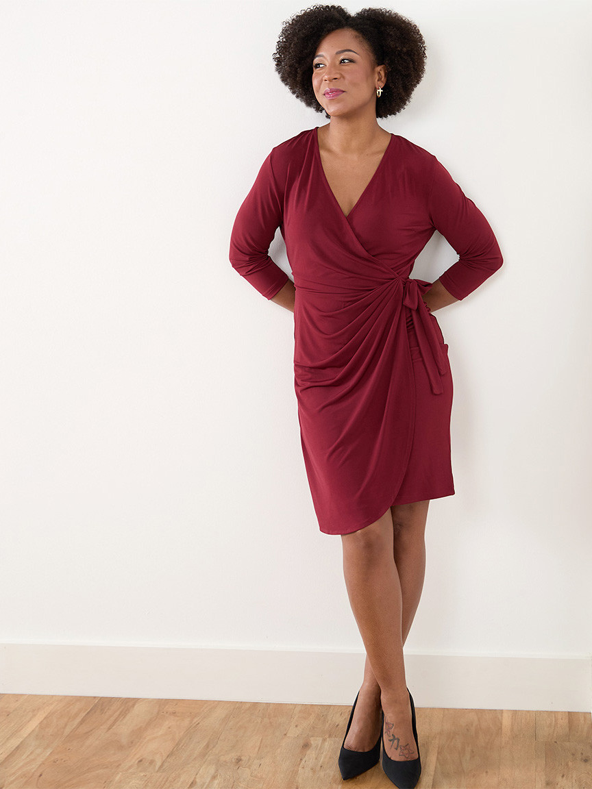 Petite Luxe Stretch Faux Wrap Dress Cleo