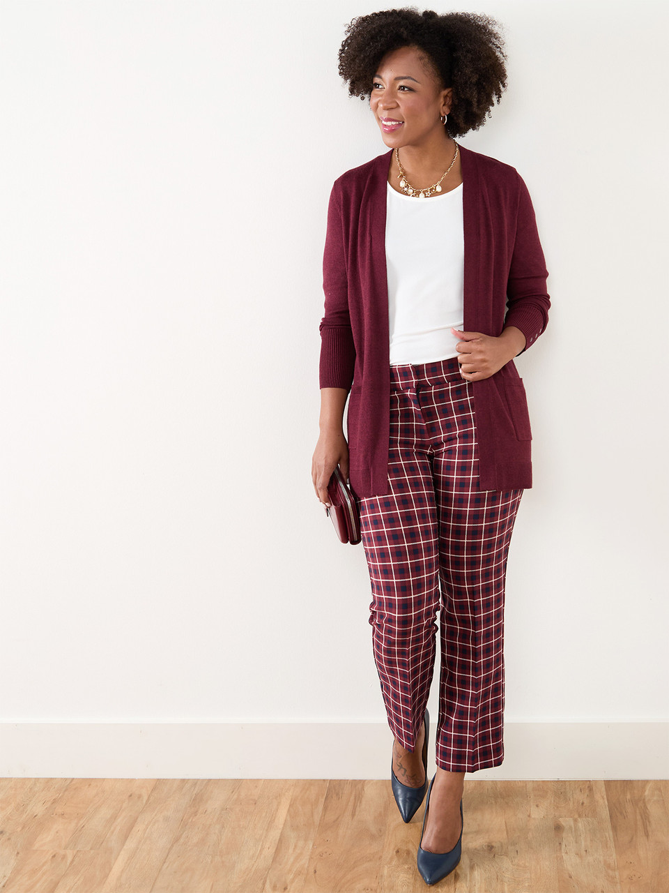 Leah Straight Ankle Pant in Plaid