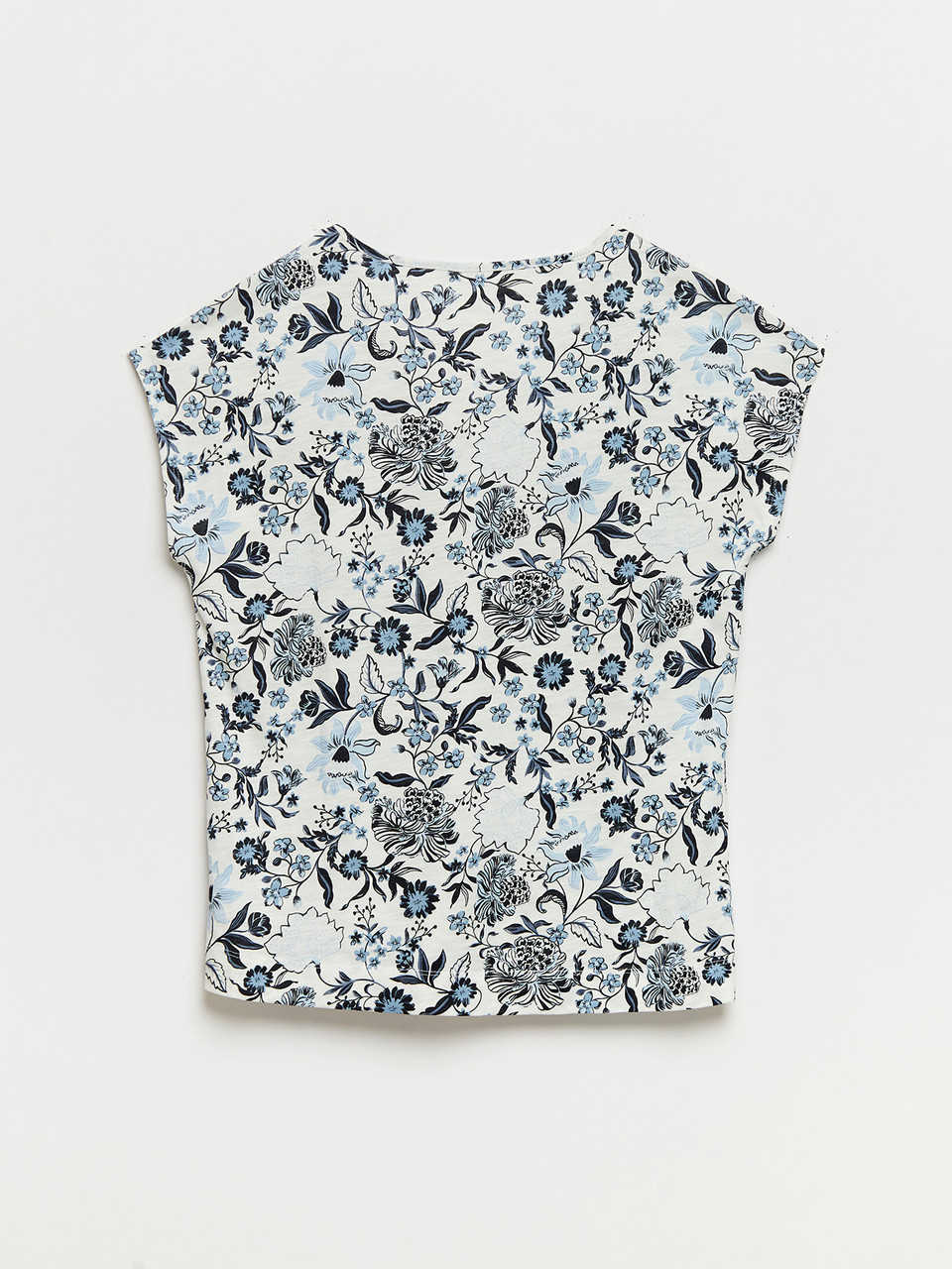 Petite Relaxed Navy Floral V-neck T-Shirt