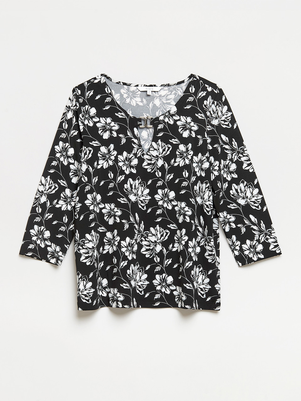 Three-Quarter Sleeve Top with Metal Hardware
