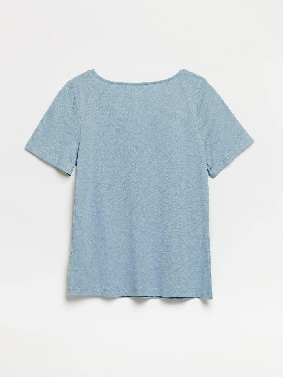 Short Sleeve Blue Crochet V-Neck T-Shirt