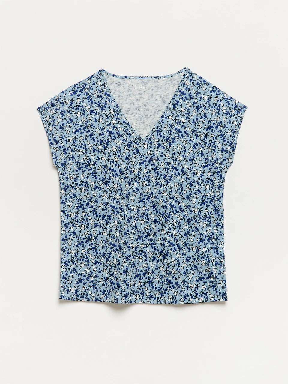 Relaxed Dusty Blue Ditsy V-neck T-Shirt