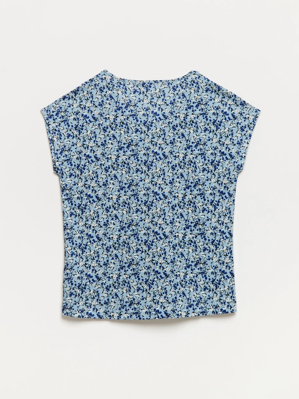 Relaxed Dusty Blue Ditsy V-neck T-Shirt