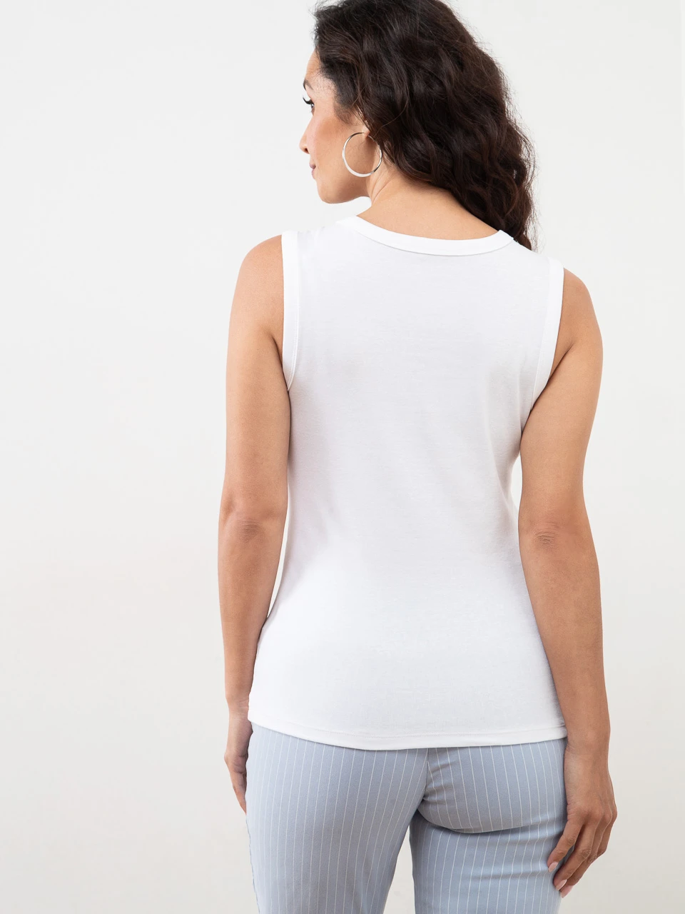 Stretch Cotton White Hi-Neck Tank