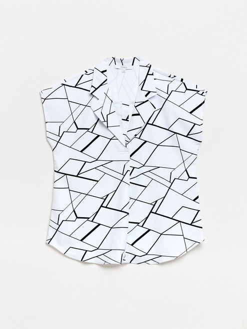 Relaxed Line Graphic Back Button Blouse