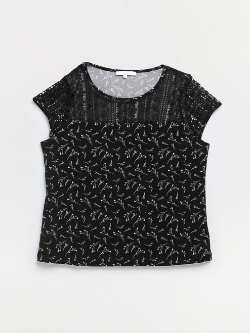 Relaxed Fit Lace Yoke Top
