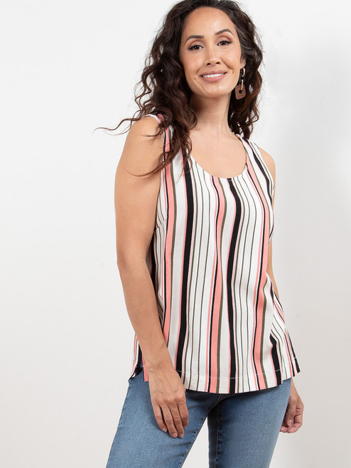 Petite Sleeveless Stripe Linen Blend Blouse