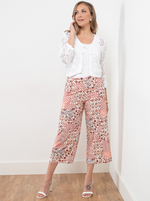 Tonia Floral Patchwork Linen-Blend Wide Crop Pant | Cleo