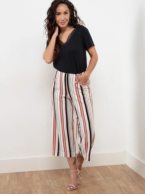 Tonia Striped Linen-Blend Wide Crop Pant