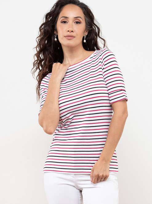 Petite Boatneck T-Shirt in Dark Lipstick Stripe