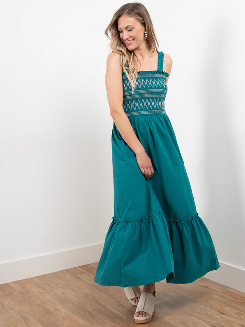Smocked Maxi Dress in Peacock