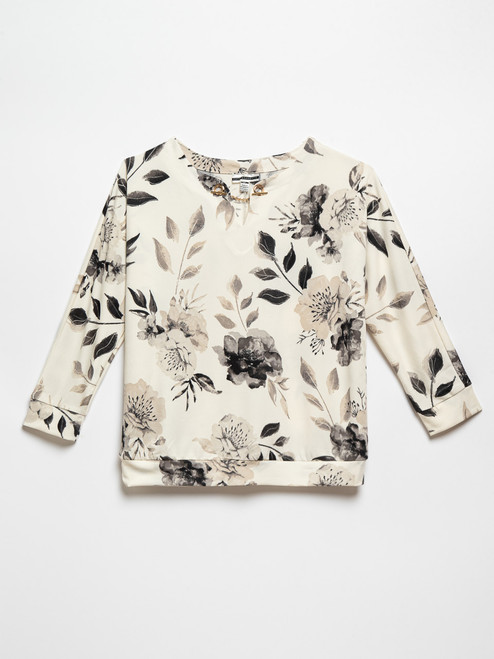 Chain Detail Crepe Knit Top by Jules & Leopold in Neutral/Floral