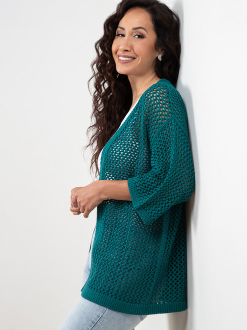 Petite Open Stitch Knit Peacock Kimono Sweater | Cleo