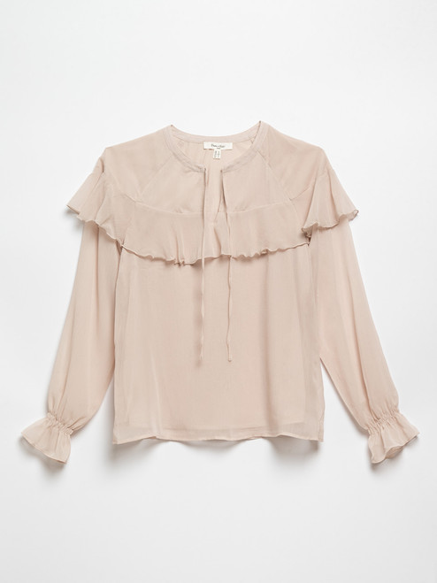 Raglan Flounce Chiffon Blouse in Sand by Haver + Blair
