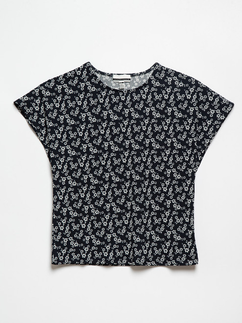 Round Neck Top with Cap Sleeves in Navy