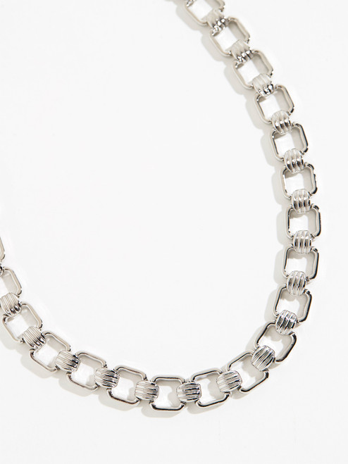 Short Silver Square Link Necklace