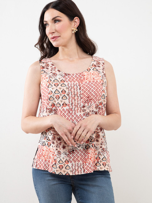 Sleeveless Linen Blend Blouse in Lipstick Print