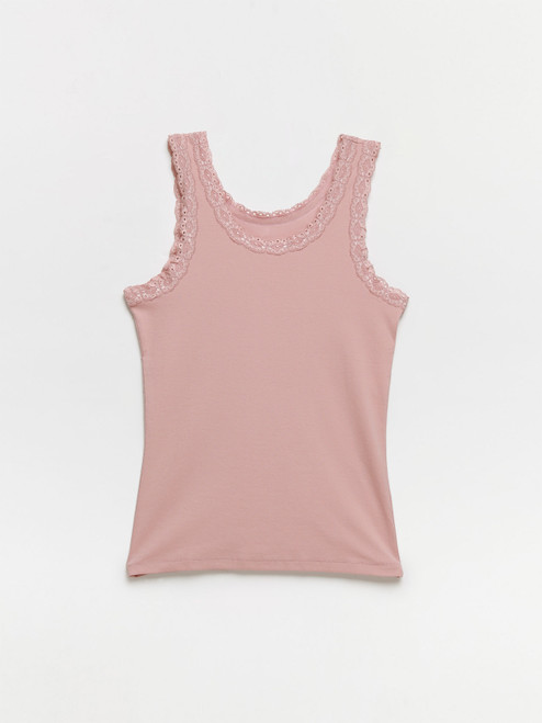Stretch-Cotton Tank with Lace Trim in Dusty Pink | Cleo