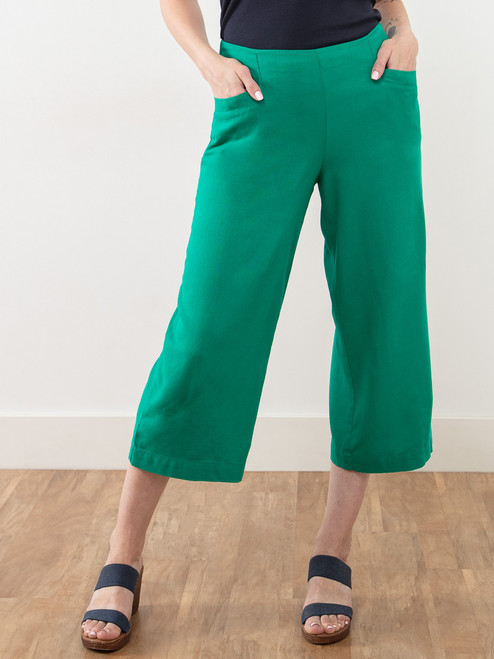 Tonia Linen-Blend Jade Wide Crop Pant