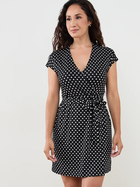 Petite Faux-Wrap Dress with Tie Belt