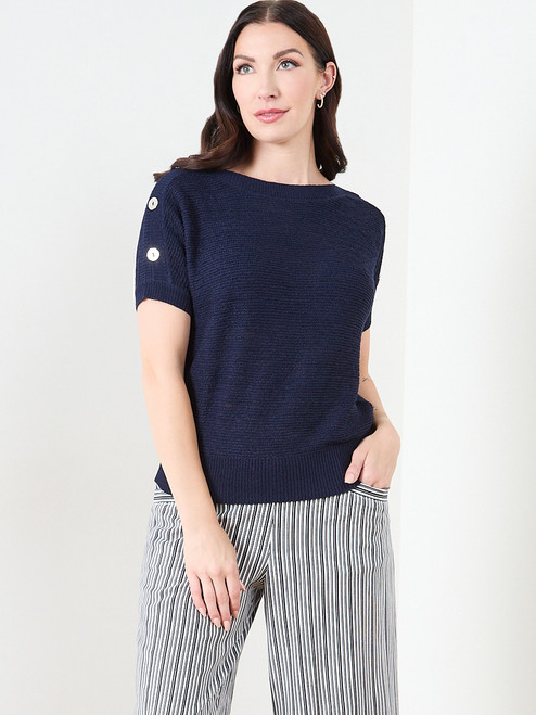 Short Sleeve Striped Tapeyarn Sweater