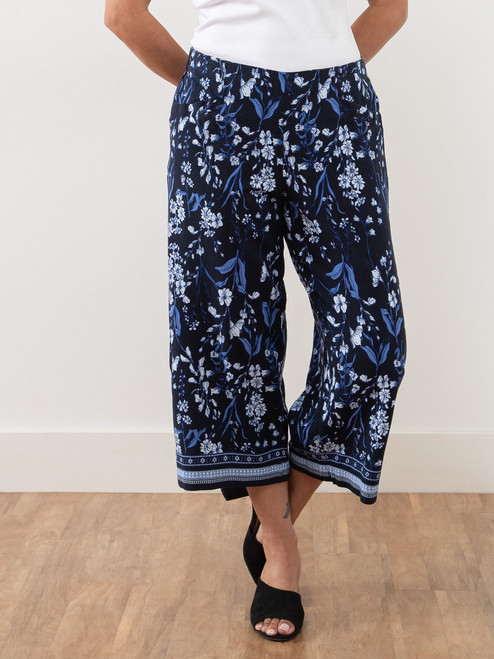 Tonia Linen-Blend Floral Crop Pant