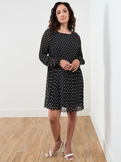 Petite Long Sleeve Plisse Dress