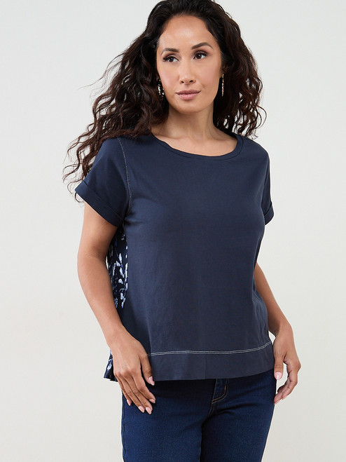 Petite Short Sleeve Mixed Media Top